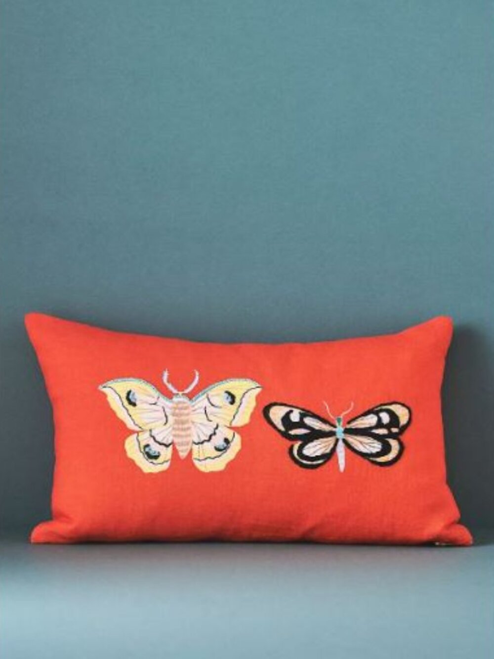 Anthropologie Sarah Gordon Embroidered Pillow in Orange - Butterfly - NWOT
